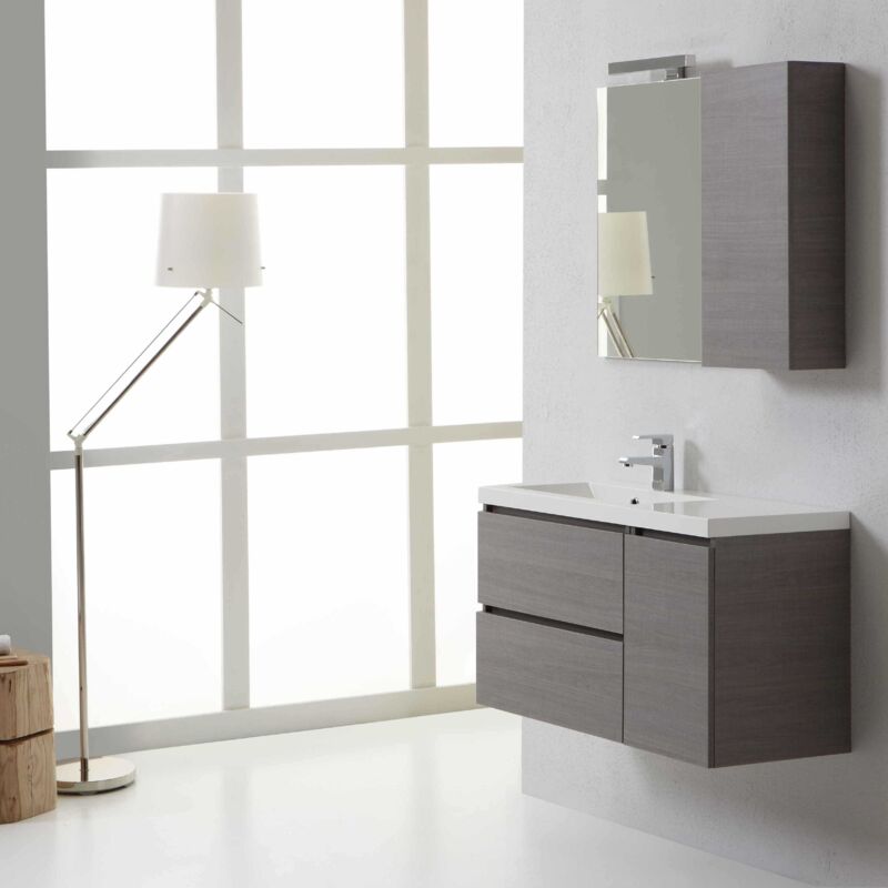 foto del prodotto mobile bagno manhattan 90x40 cm con cassetti e pensile destro