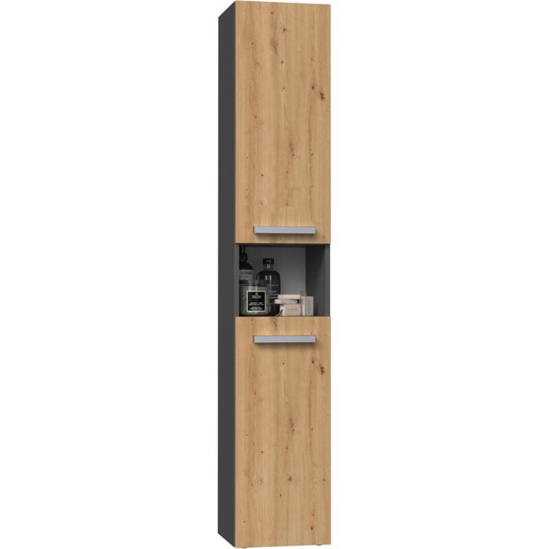 foto del prodotto mobile bagno mensola colonna cestino nel iii rovere antracite artigianale