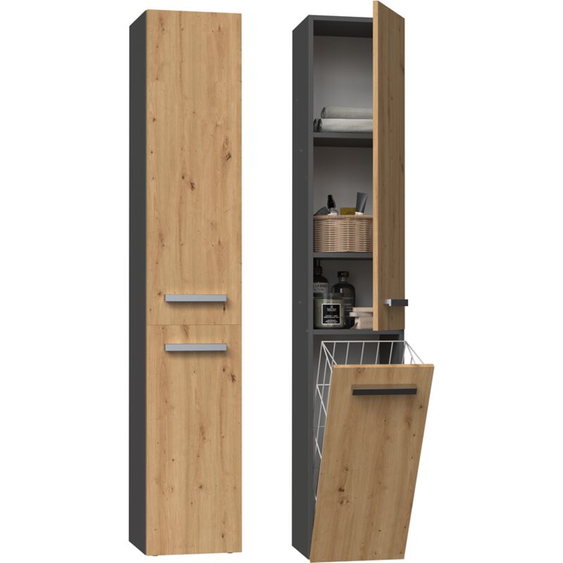 foto del prodotto mobile bagno nel iv con cestino color antracite rovere artigianale