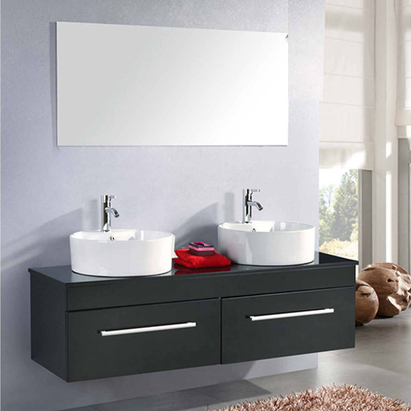 foto del prodotto mobile bagno nero 150 cm lavabo incluso cardellino