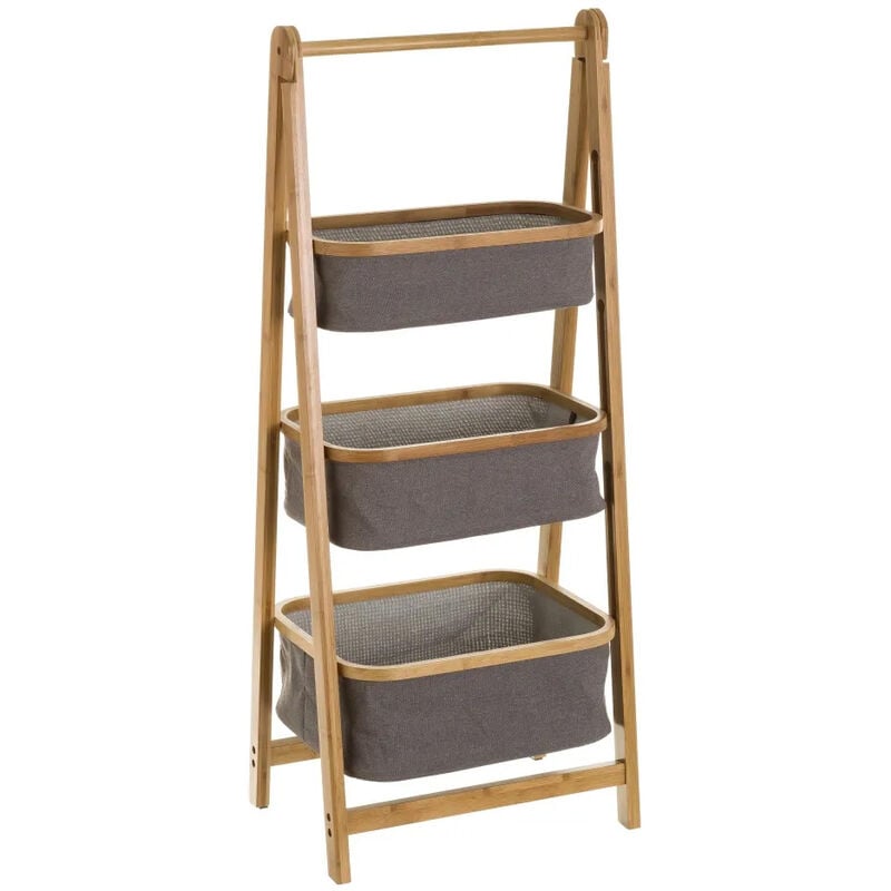 foto del prodotto mobile bagno pieghevole 3 cassetti in legno di bambu e tessuto 45x34x109 cm