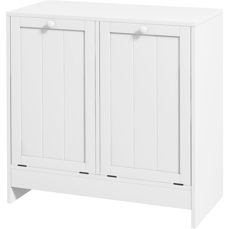 foto del prodotto mobile bagno portabiancheria in legno con 2 scomparti a ribalta bianco kleankin