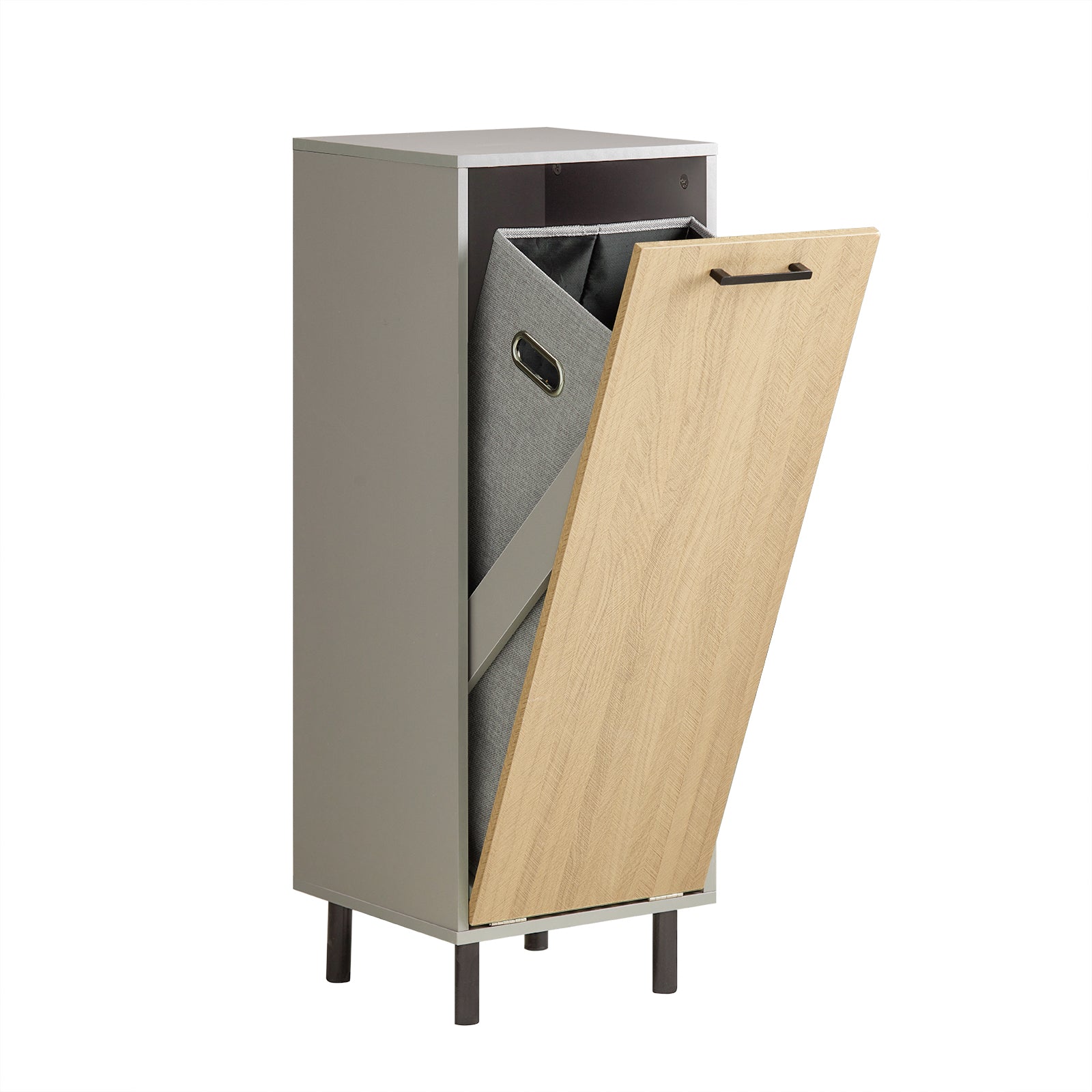 foto del prodotto mobile bagno portabiancheria pieghevole mobiletto grigio e naturale 31.5x30x86.3cm bzr132 ng