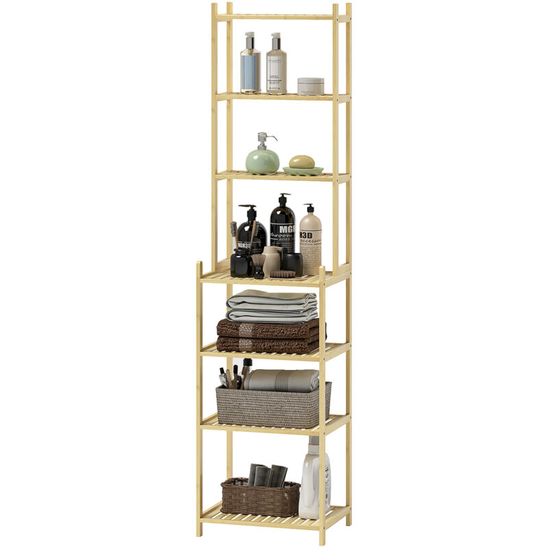 foto del prodotto mobile bagno portaoggetti a 7 ripiani in bamb 44x33x180 cm color legno homcom