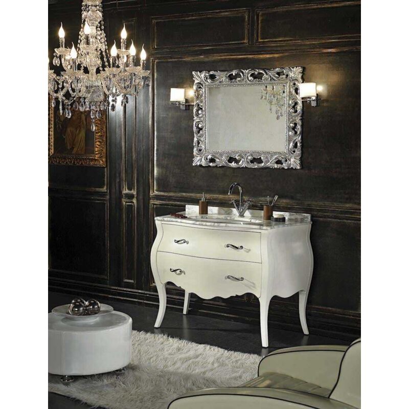 foto del prodotto mobile bagno shabby barocco in bianco con cassetti e gambe