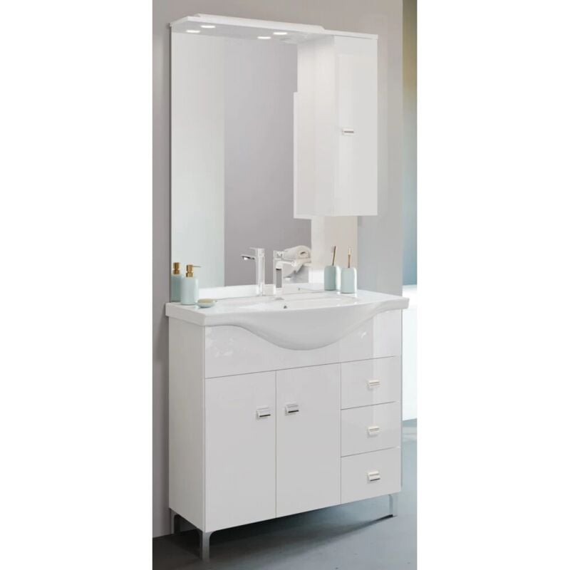 foto del prodotto mobile bagno smart 105 con 2 ante e 3 cassetti bianco lucido, 106x50x193 cm