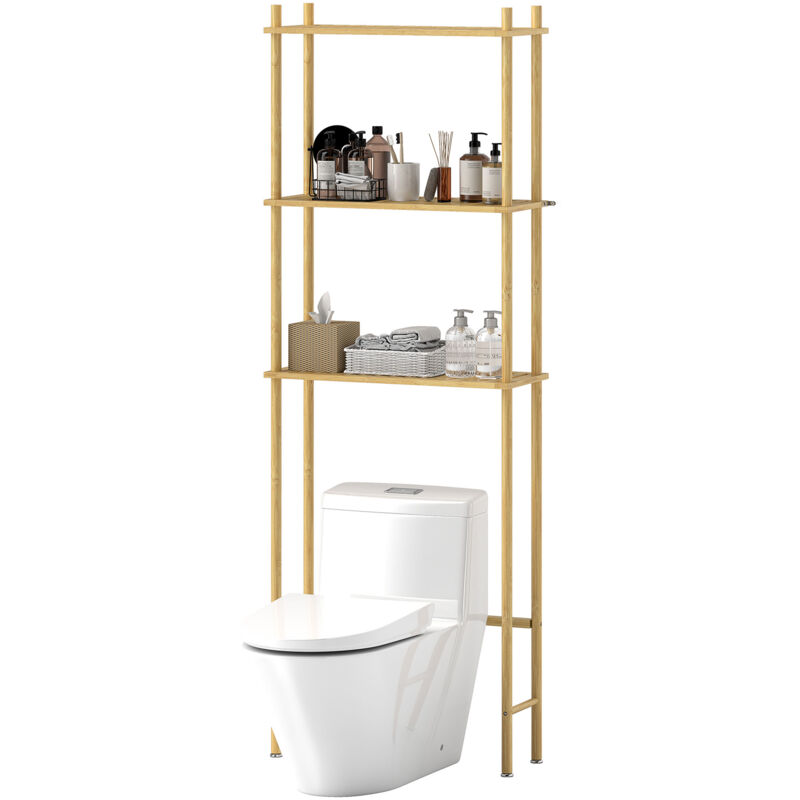 foto del prodotto mobile bagno sopra wc a 3 ripiani in bamb 63.5x25.5x181 cm color legno homcom