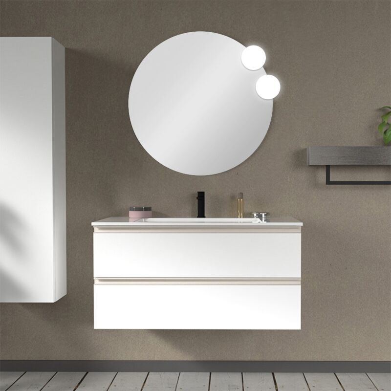 foto del prodotto mobile bagno sospeso 100 cm bianco opaco con lavabo e specchio master