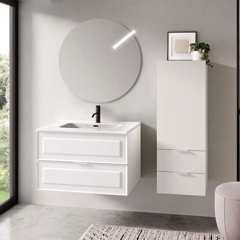 foto del prodotto mobile bagno sospeso 100 cm bianco opaco con lavabo e specchio matisse