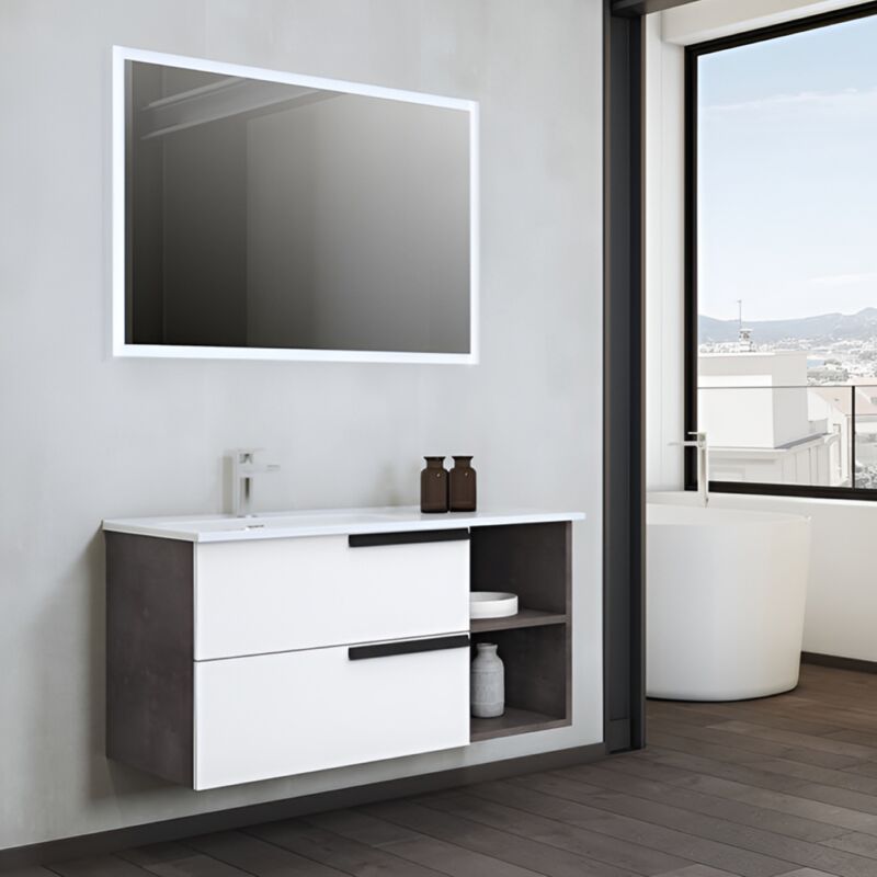 foto del prodotto mobile bagno sospeso 100 cm con 2 cassetti e lavabo in ceramica delia3 bianco
