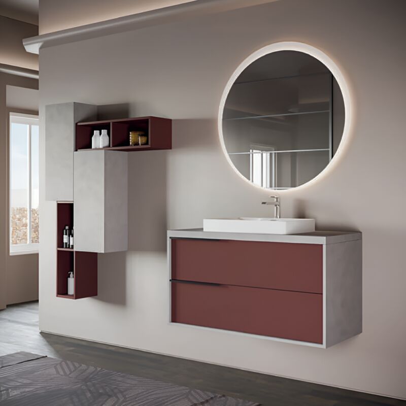 foto del prodotto mobile bagno sospeso 100 cm iside grigio e ruggine opaco con lavabo in ceramica