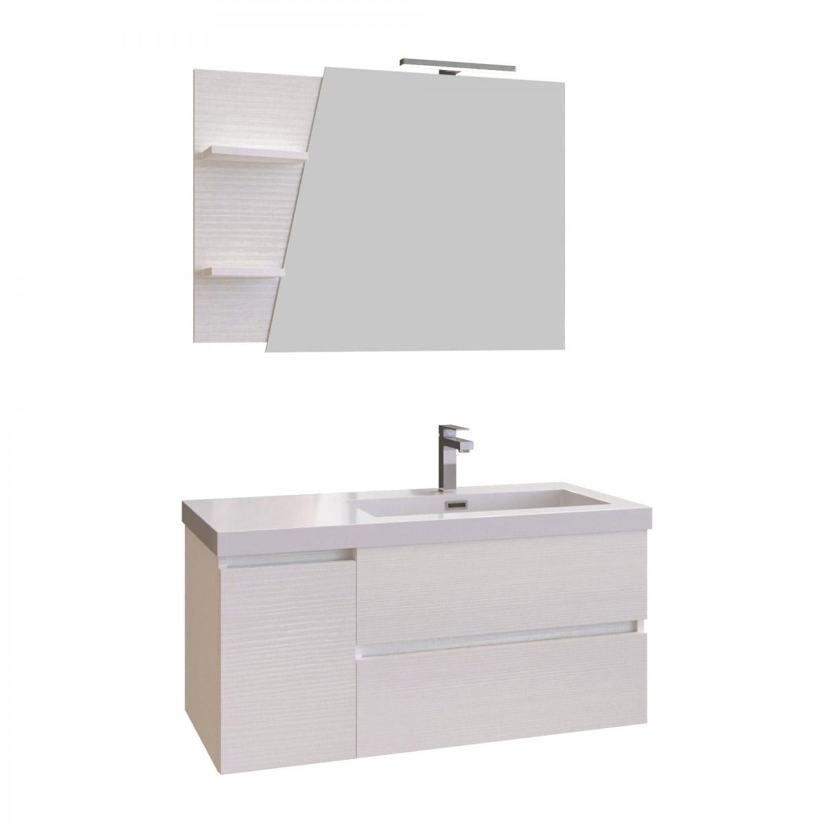 foto del prodotto mobile bagno sospeso 100 cm lavabo e specchio bonussi pegaso bianco