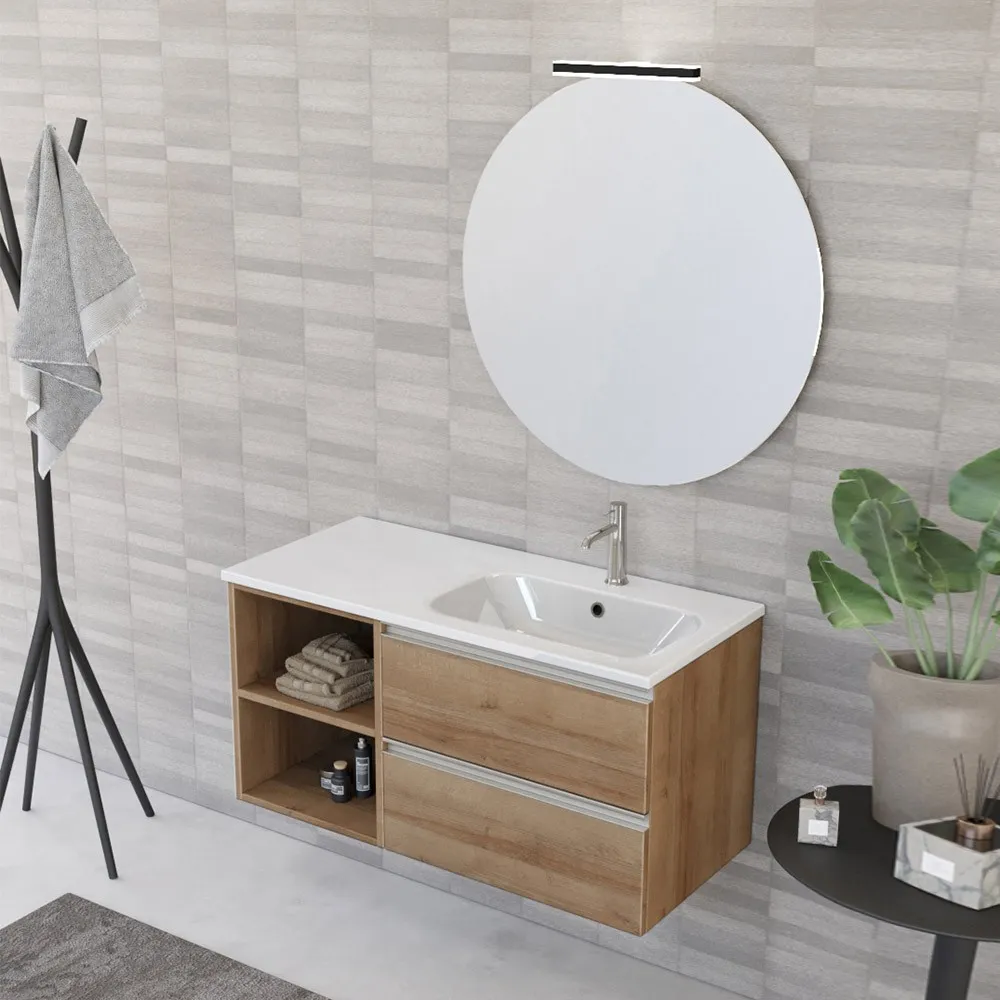 foto del prodotto mobile bagno sospeso 100 cm master rovere con lavandino e specchio