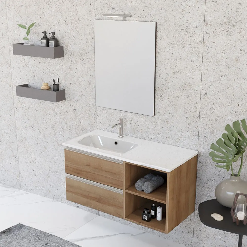 foto del prodotto mobile bagno sospeso 100 cm master rovere con specchio su pannello