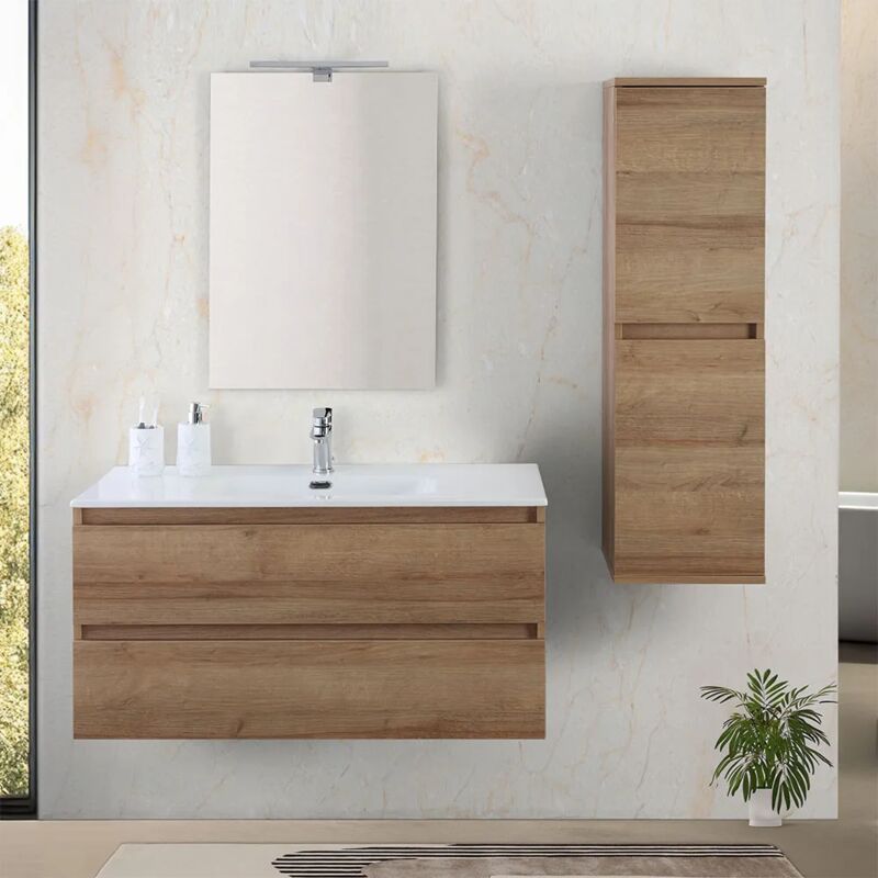 foto del prodotto mobile bagno sospeso 100 cm rovere africa con cassetti soft close kleo