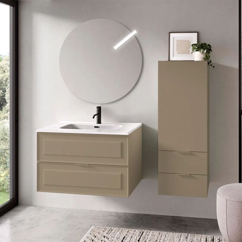 foto del prodotto mobile bagno sospeso 100 cm tortora opaco con lavabo e specchio matisse