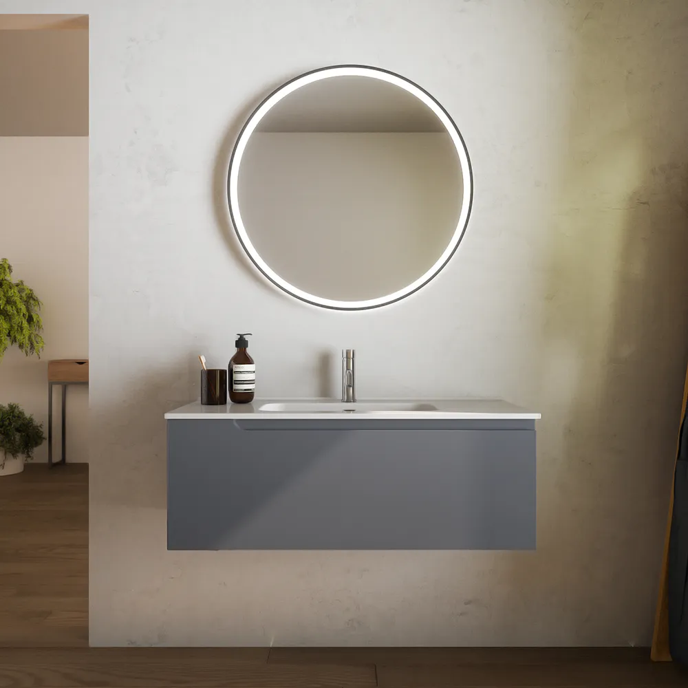 foto del prodotto mobile bagno sospeso 100 cm un cassetto grigio opaco con lavabo ardenne