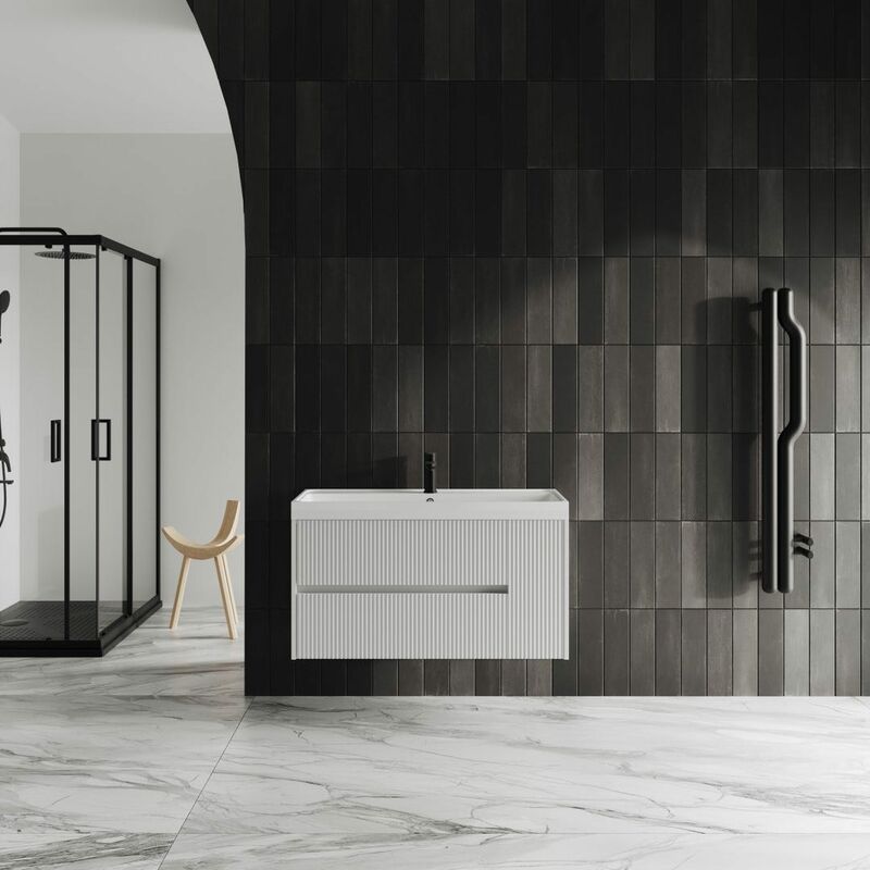 foto del prodotto mobile bagno sospeso 100cm bianco opaco cortina