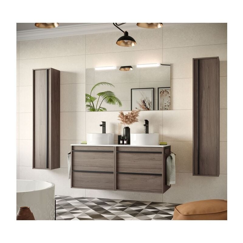 foto del prodotto mobile bagno sospeso 120 cm 4 cassetti in legno rovere eternity con lavabo d appoggio astoria 120 cm standard