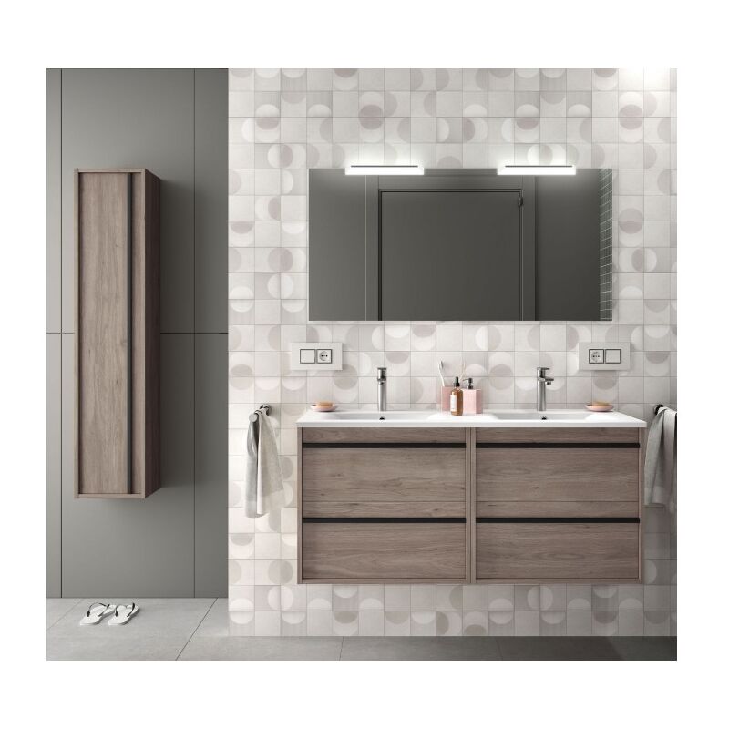 foto del prodotto mobile bagno sospeso 120 cm 4 cassetti in legno rovere eternity con lavabo in porcellana astoria 120 cm standard