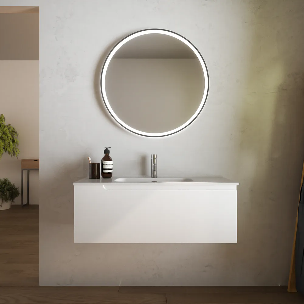 foto del prodotto mobile bagno sospeso 120 cm un cassetto bianco opaco con lavabo ardenne
