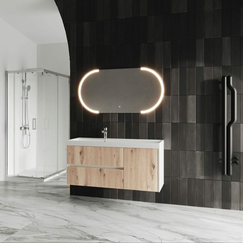 foto del prodotto mobile bagno sospeso 120cm rovere oro con specchio led touch cortina