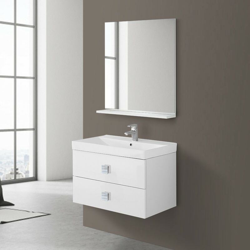 foto del prodotto mobile bagno sospeso 2 cassetti bianco laccato 75x51 cm con cassettoni