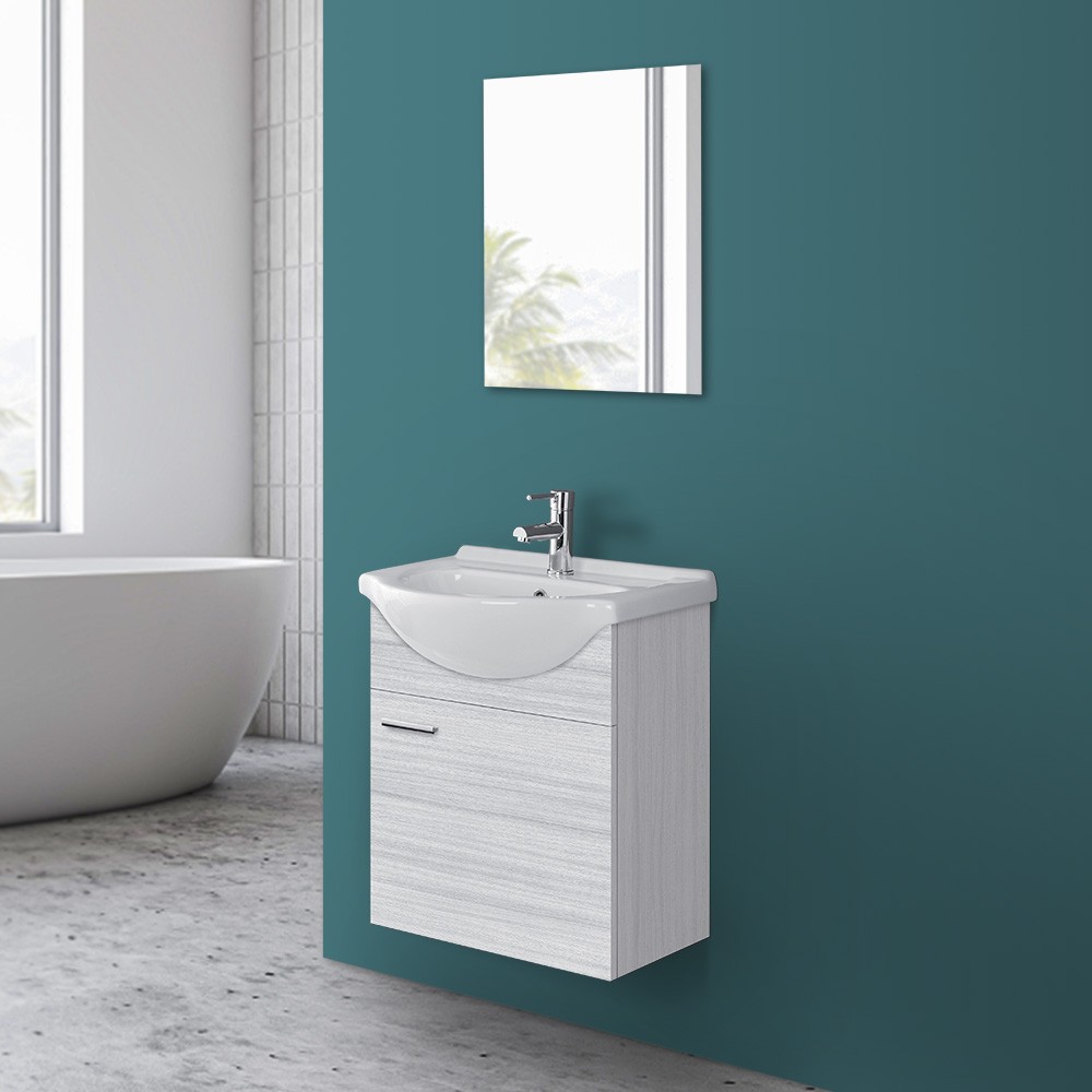 foto del prodotto mobile bagno sospeso 55 cm grigio completo di lavabo e specchio desya