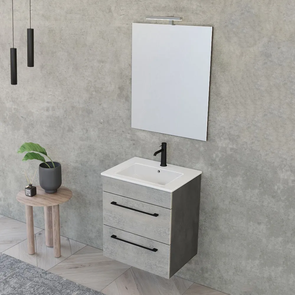 foto del prodotto mobile bagno sospeso 55 cm smart grigio legno lava con lavabo e specchio