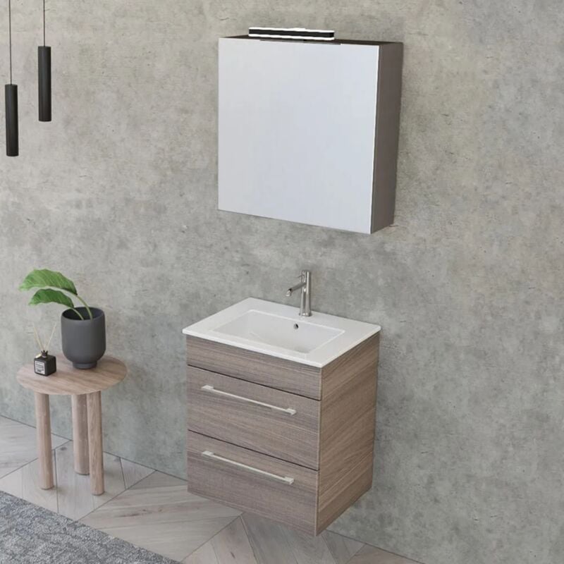 foto del prodotto mobile bagno sospeso 55 cm smart olmo con lavabo e specchio contenitore