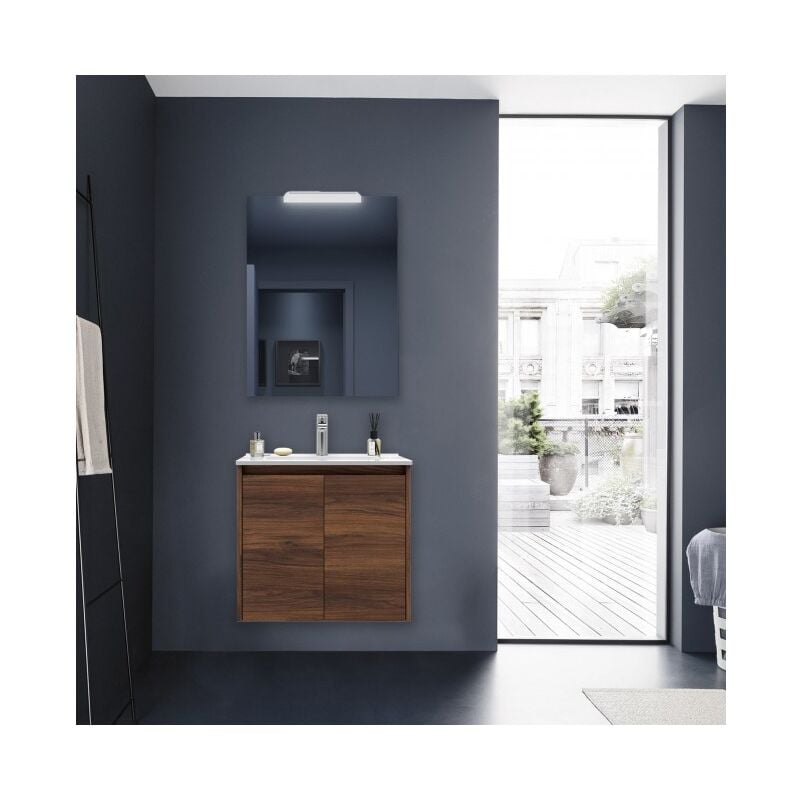 foto del prodotto mobile bagno sospeso 60 cm 2 ante in legno noce maya con lavabo ad incasso nova 60 cm standard