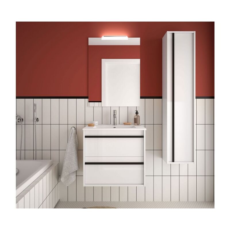 foto del prodotto mobile bagno sospeso 60 cm 2 cassetti in legno bianco satinato con due cassetti e lavabo in porcellana astoria 60 cm standard