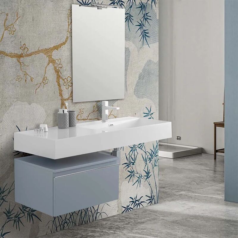 foto del prodotto mobile bagno sospeso 60 cm blu pastello lavabo 120 destro e specchio iside