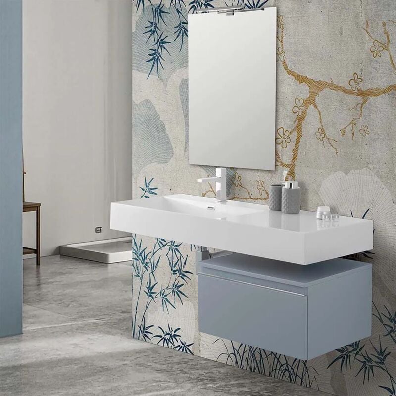 foto del prodotto mobile bagno sospeso 60 cm blu pastello lavabo 120 sinistro e specchio iside