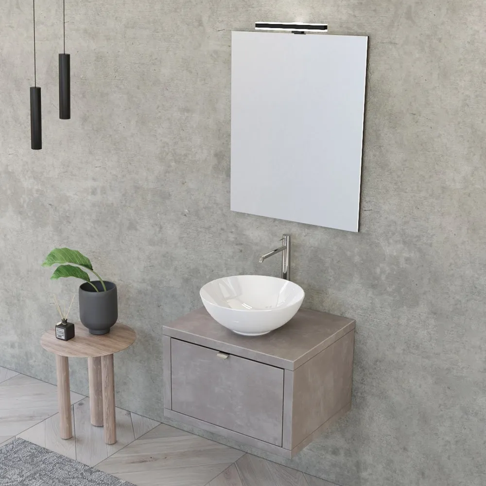 foto del prodotto mobile bagno sospeso 60 cm grigio cemento master lavabo 40 e specchio