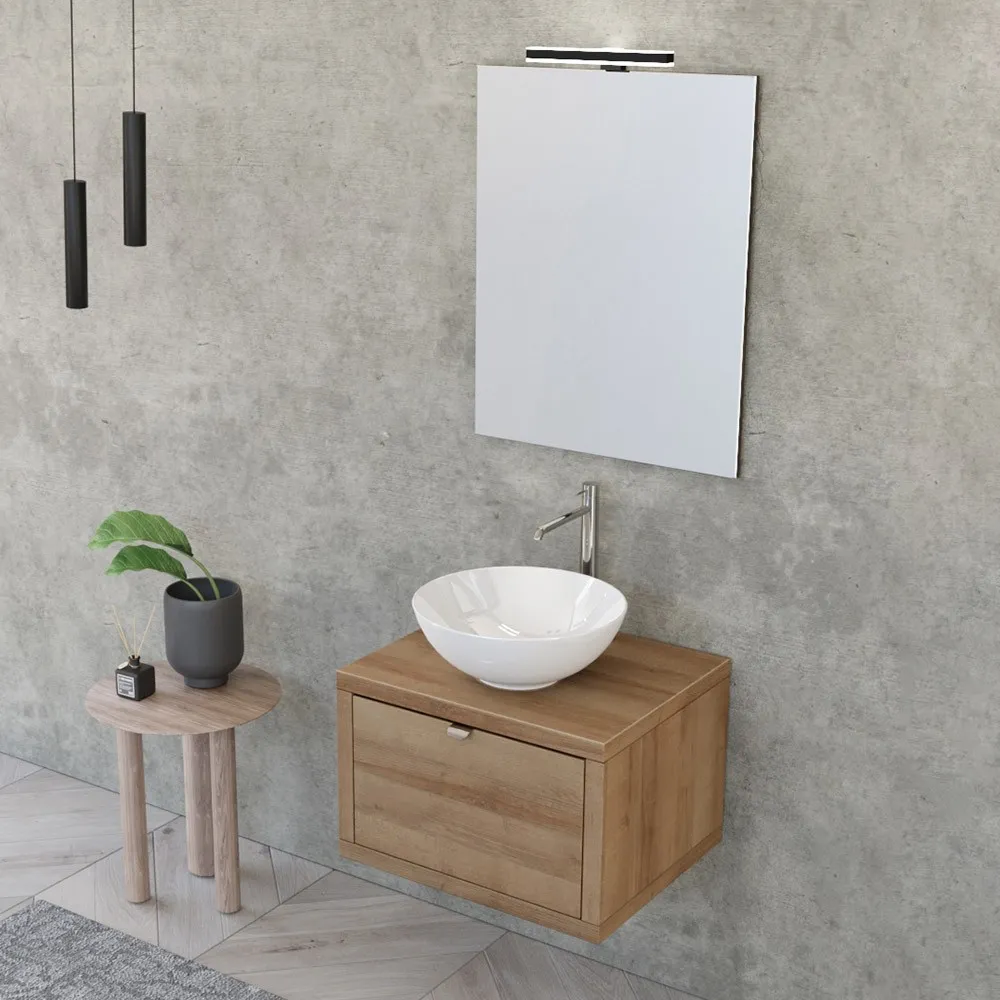 foto del prodotto mobile bagno sospeso 60 cm rovere miele master lavabo 40 e specchio