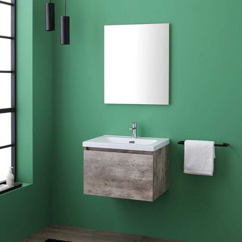 foto del prodotto mobile bagno sospeso 60cm effetto cemento e specchio a filo madrid