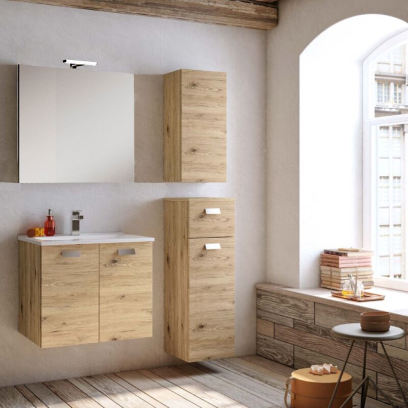 foto del prodotto mobile bagno sospeso 62 cm quercia naturale con specchio e lavabo angela2