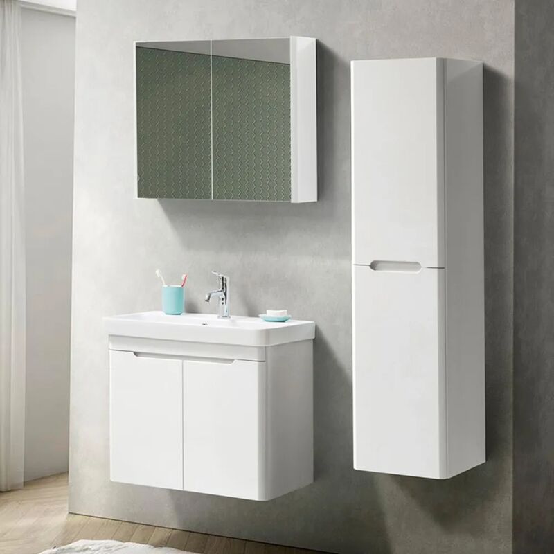 foto del prodotto mobile bagno sospeso 70 cm bianco lucido con armadietto a specchio clip