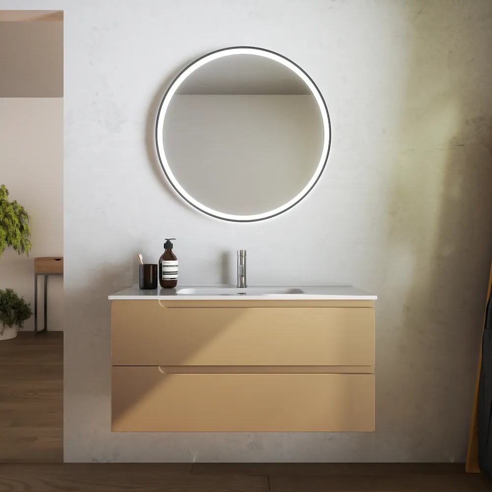 foto del prodotto mobile bagno sospeso 70 cm due cassetti sabbia opaco con lavabo ardenne