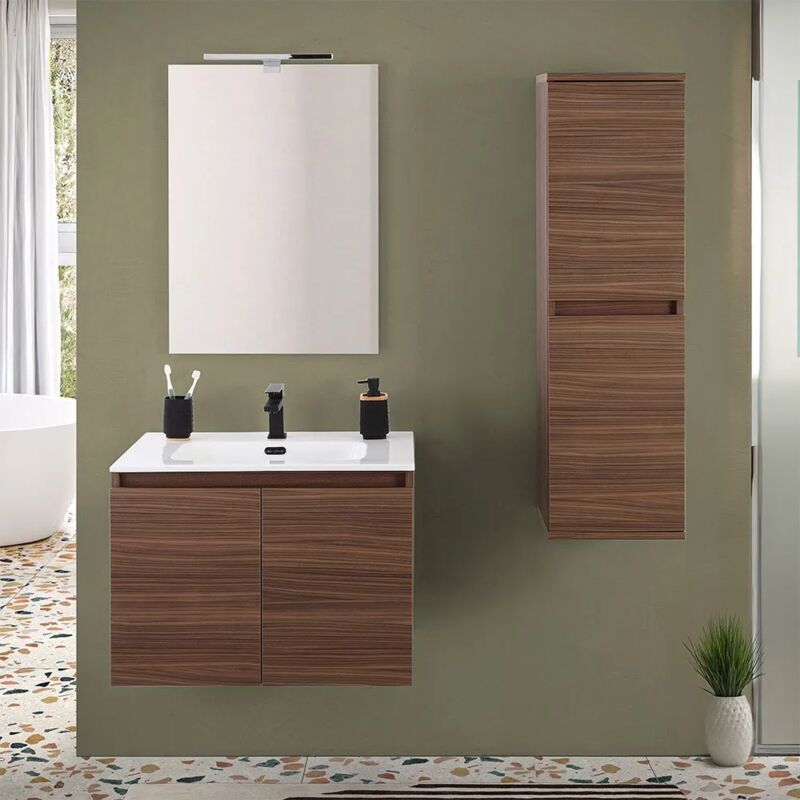 foto del prodotto mobile bagno sospeso 70 cm noce canaletto con 2 ante soft close kleo
