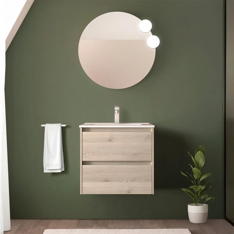 foto del prodotto mobile bagno sospeso 70 cm rovere bali con specchio e lavabo gaya