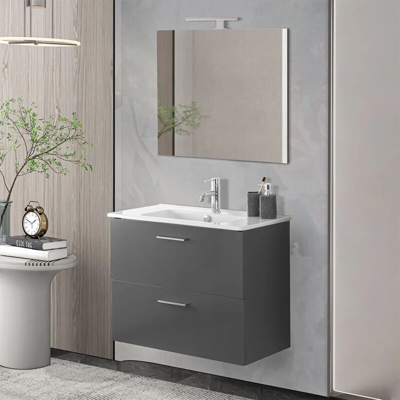 foto del prodotto mobile bagno sospeso 80 antracite lucido con lavabo e specchio miami