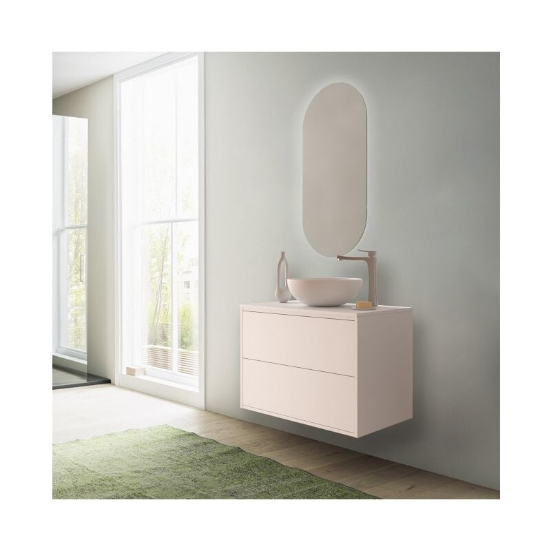 foto del prodotto mobile bagno sospeso 80 cm 2 cassetti in legno bianco satinato con lavabo d appoggio olympus 80 cm standard