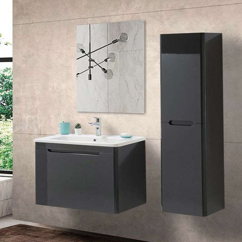 foto del prodotto mobile bagno sospeso 80 cm antracite lucido con specchio 70x90 stillo