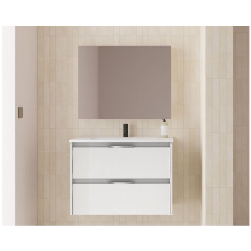 foto del prodotto mobile bagno sospeso 80 cm bianco lucido con lavabo bianco 80 cm standard