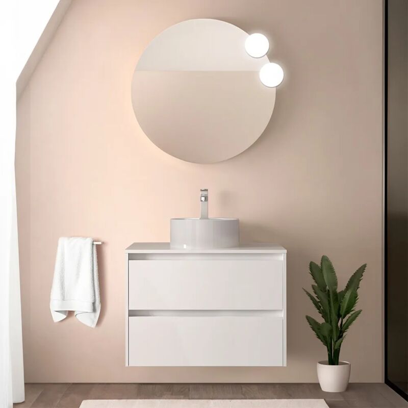 foto del prodotto mobile bagno sospeso 80 cm bianco lucido con top e specchio gaya