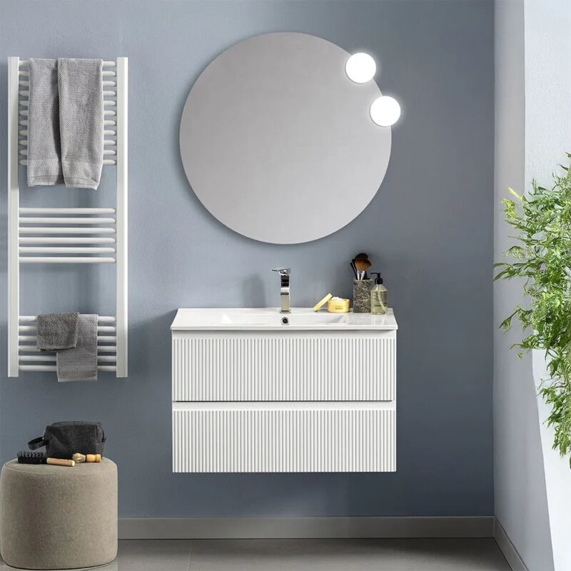foto del prodotto mobile bagno sospeso 80 cm bianco opaco con frontale cannettato giava