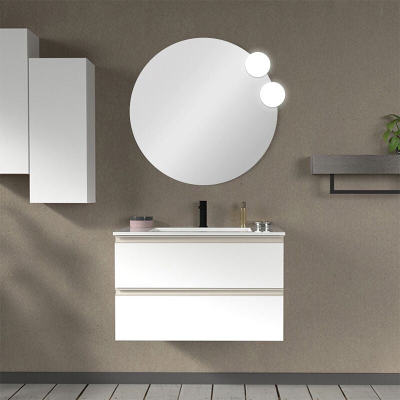 foto del prodotto mobile bagno sospeso 80 cm bianco opaco con lavabo e specchio master