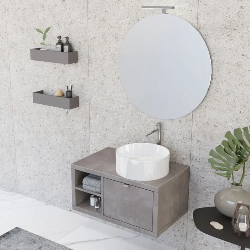 foto del prodotto mobile bagno sospeso 80 cm grigio cemento master lavabo 40 e specchio 80